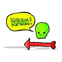 cartoon pointing skull and bones symbol N2
