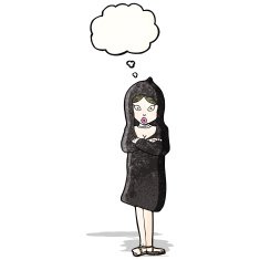 cartoon woman with thought bubble N34