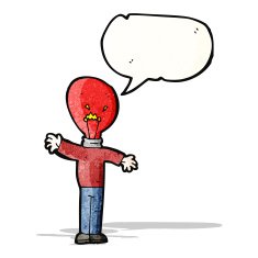 cartoon red light bulb head man N3