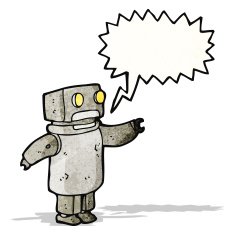 cartoon robot with speech bubble N232