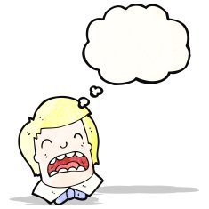 cartoon upset boy with thought bubble