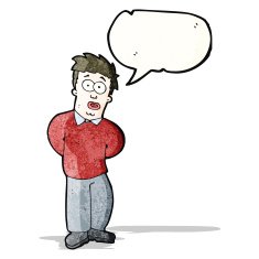 cartoon nervous man with speech bubble N163