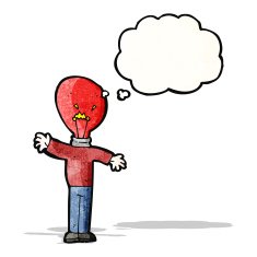 red light bulb head man cartoon