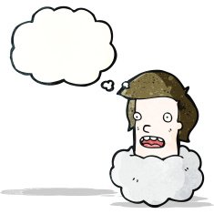 cartoon man's head in cloud
