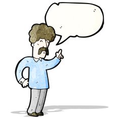 cartoon man with mustache talking