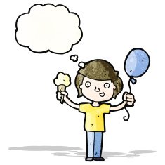 cartoon boy with ice cream and balloon