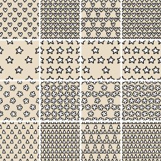 Basic Doodle Seamless Pattern Set No 4 in black and white