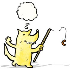 cartoon wolf with fishing rod N2