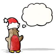 cartoon robin in christmas hat