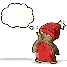 cartoon robin in christmas hat N2