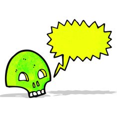 glowing green skull cartoon