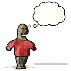 cartoon bald man with thought bubble N2