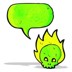 spooky glowing green cartoon skull