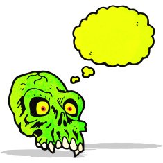 cartoon glowing green skull