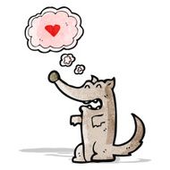 cartoon wolf with thought bubble N25