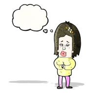 cartoon worried woman with thought bubble N87