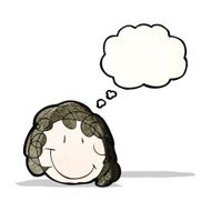 child's drawing of a happy female face with thought bubble N2