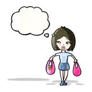 cartoon woman with bags