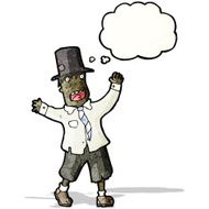 cartoon man in rags and top hat