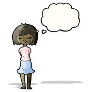 shy girl woman with thought bubble