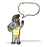 cartoon man with camera and speech bubble