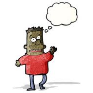 cartoon waving man with thought bubble N44