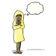 cartoon woman in raincoat