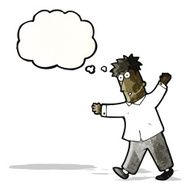 cartoon walking man with thought bubble