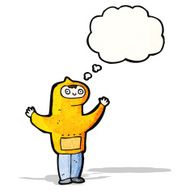 cartoon boy in hooded sweatshirt with thought bubble