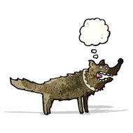 cartoon wolf with thought bubble N29