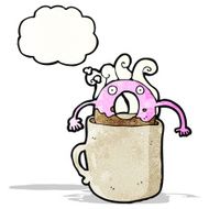 cartoon donut dunked in coffee