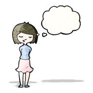 shy woman with thought bubble cartoon