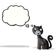 cartoon black cat with thought bubble N32