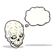 cartoon skull with thought bubble N35