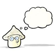 cartoon magic mushroom character with thought bubble N2