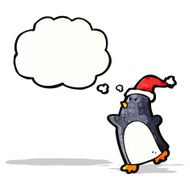 cartoon christmas penguin with thought bubble N4