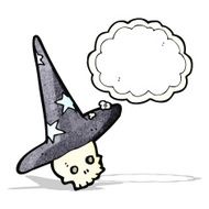 spooky skull in wizard hat cartoon