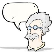 cartoon scientist head with speech bubble