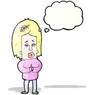 funny cartoon woman with thought bubble