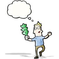 cartoon man with leaf dancing
