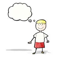 child&#039;s drawing of a happy boy with thought bubble