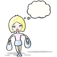 cartoon pretty blond woman with shopping bags