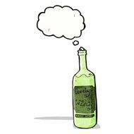 cartoon wine bottle with thought bubble