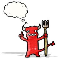 cartoon little devil with thought bubble N25