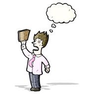 cartoon stressed businessman with thought bubble