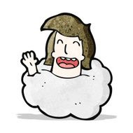 cartoon man in cloud waving