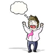 cartoon excited office man with thought bubble