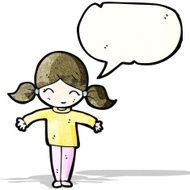 friendly girl with speech bubble cartoon