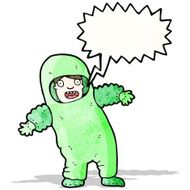 cartoon man in quarrantine suit