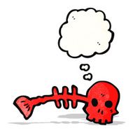 spooky skull fishbones symbol with thought bubble